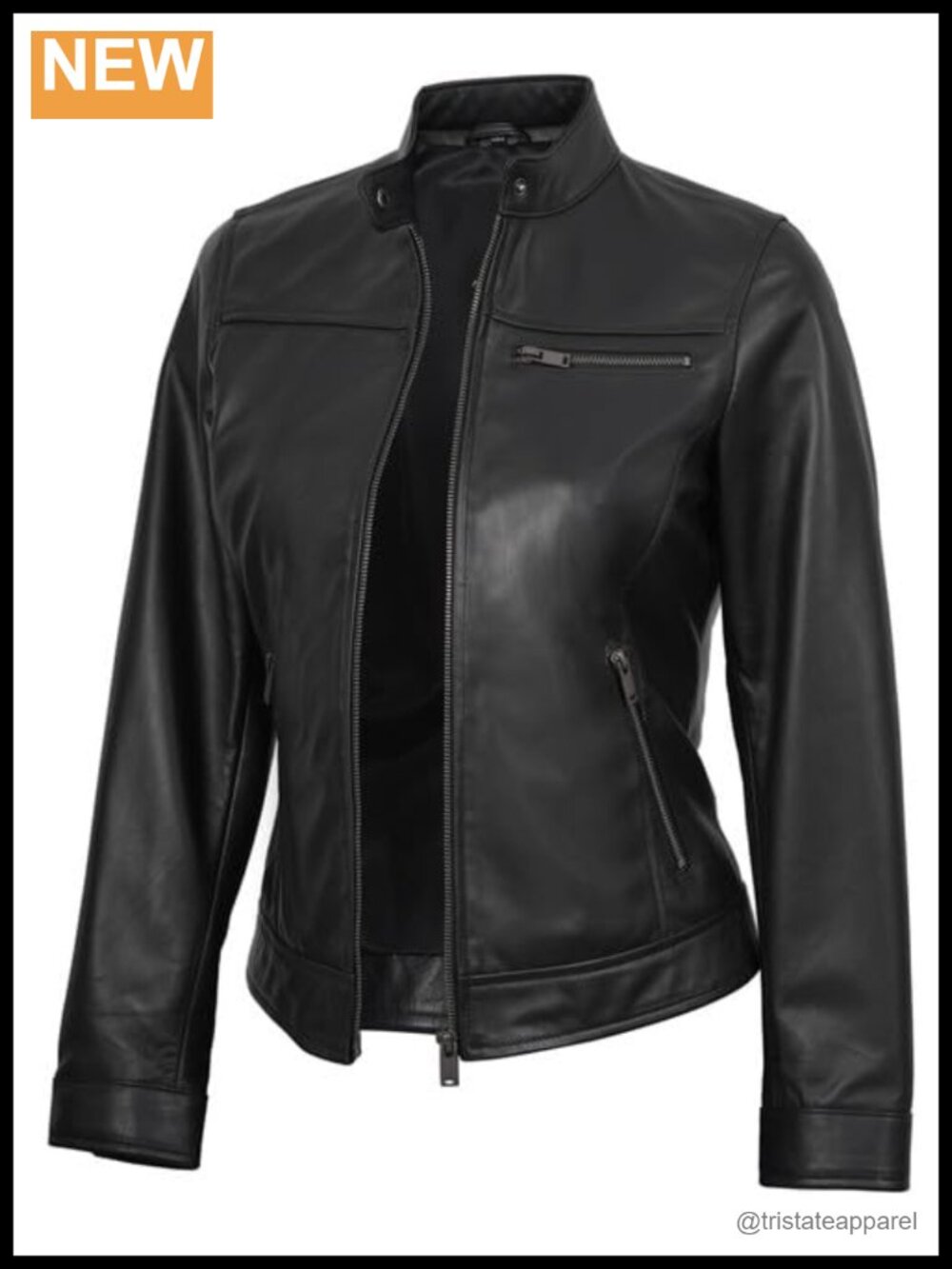 Real Lambskin Leather Jacket Women Cafe Racer Motorcycle Style